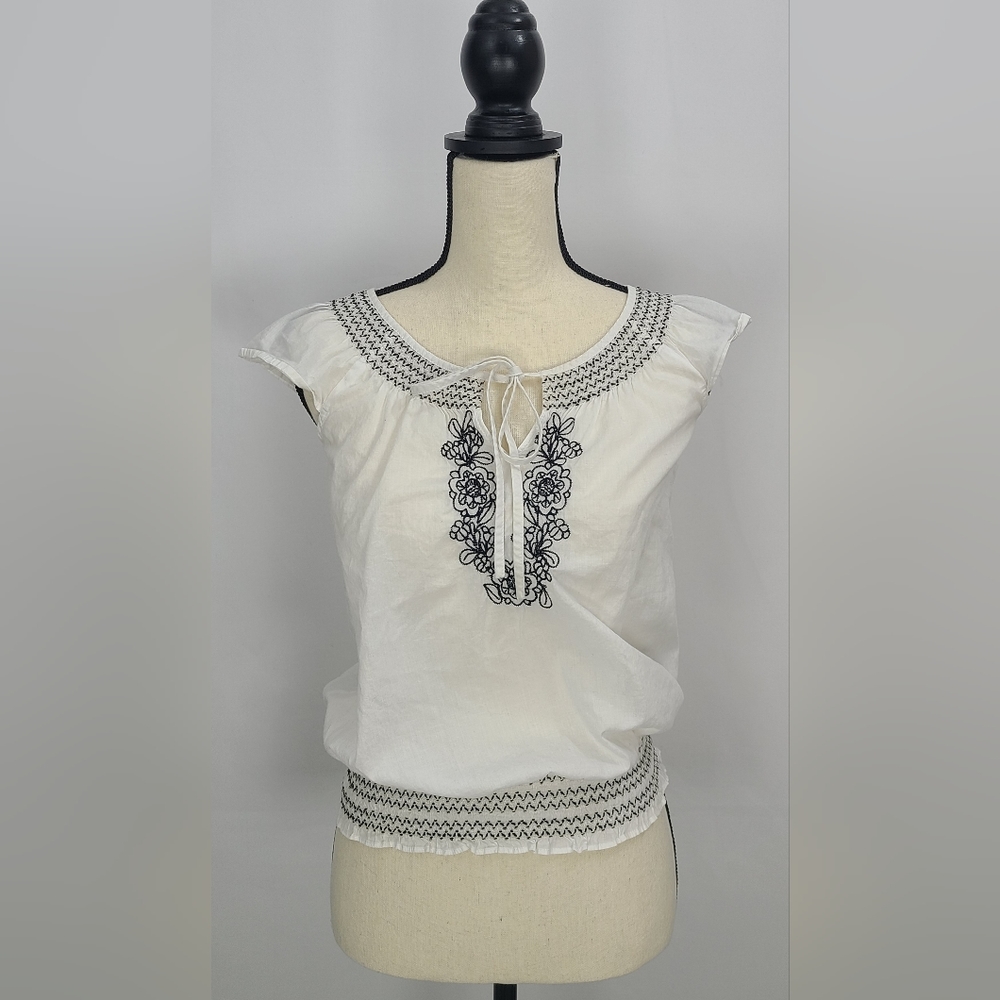 LOFT- XS smocked and embroidered top, very good condition!